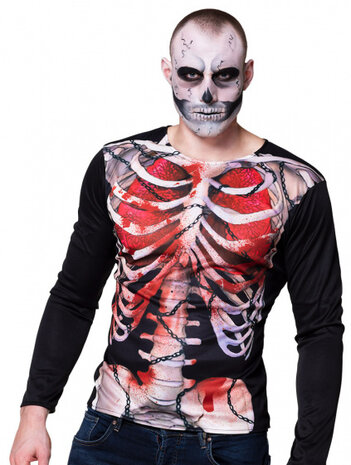 shirt skelet heren polyester zwart/rood maat M/L
