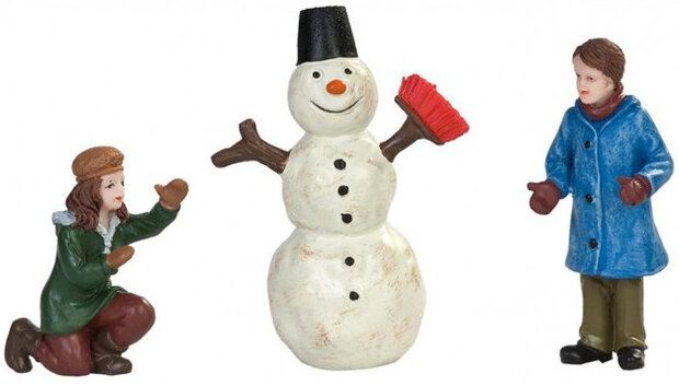 sneeuwpop met kinderen 6 x 2 cm polyresin wit