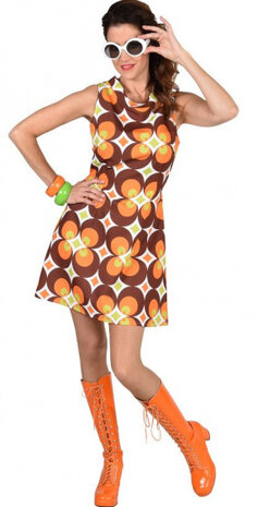 verkleedjurk 70&#039;s Cirkel dames polyester bruin mt L