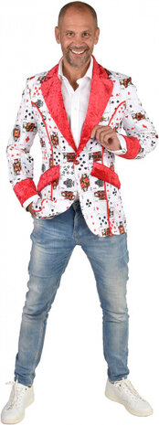 verkleedcolbert kaartspel heren polyester wit/rood maat S