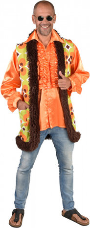 vest hippie polyester groen/bruin/oranje maat XXL/3XL