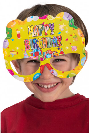 masker verjaardag junior papier geel 6 stuks
