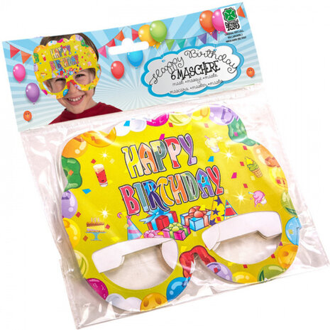 masker verjaardag junior papier geel 6 stuks