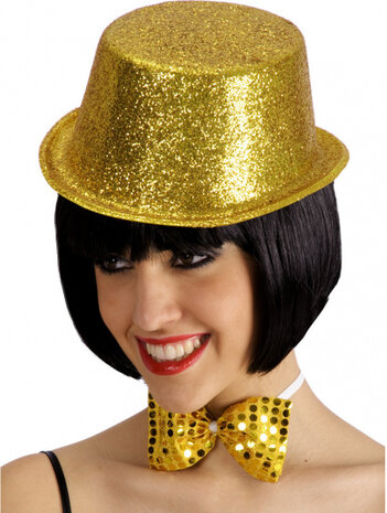 hoge hoed glitter 10 cm goud one-size