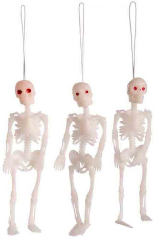hangdecoratie skelet 12 cm wit 3 stuks