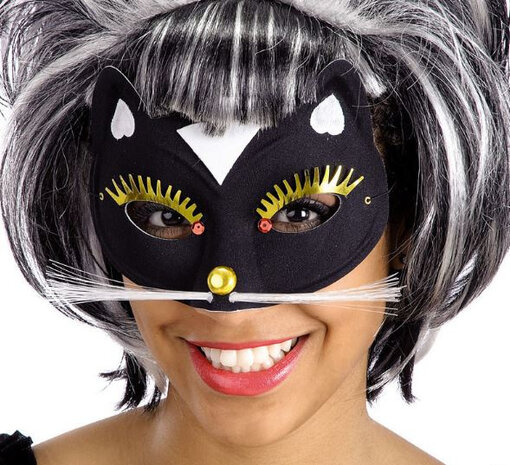 verkleedmasker Poes junior textiel zwart one-size