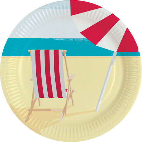 feestborden Summer Stories 22,8 cm papier geel/rood