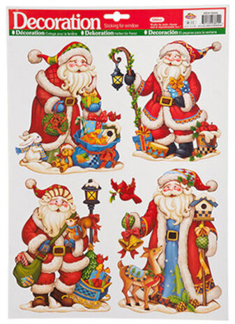 raamstickervel Kerstman 30 x 40 cm rood 4-delig
