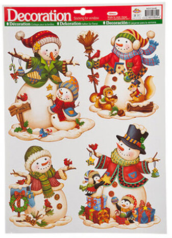 raamstickervel Sneeuwpop 30 x 40 cm 4 delig