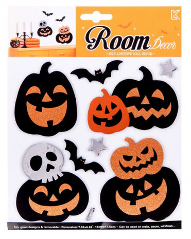 raamstickers Pompoen vinyl oranje/zwart 10-delig