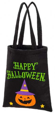 shopper Happy Halloween 42 x 21 cm vilt zwart