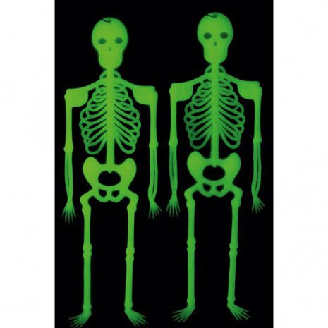 hangdecoratie Skelet junior 33 cm geel 2 stuks