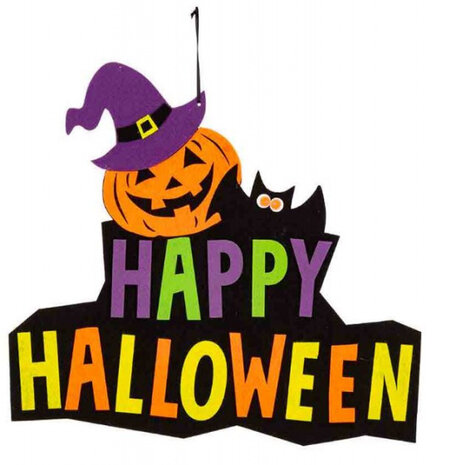 hangdecoratie Happy Halloween 36 cm vilt zwart