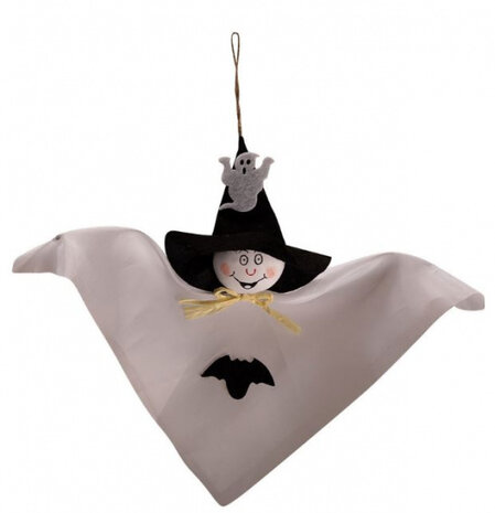 hangdecoratie Spook junior 32 cm vilt wit
