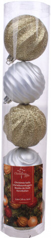kerstballen glitter 6 cm goud/zilver 5 stuks
