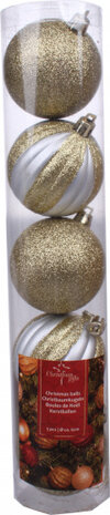 kerstballen glittercircus 6 cm goud/zilver 5 stuks