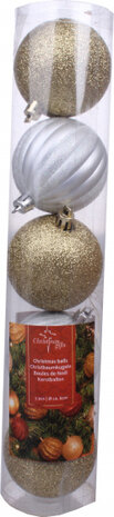 kerstballen glittercircus 6 cm zilver/goud 5 stuks