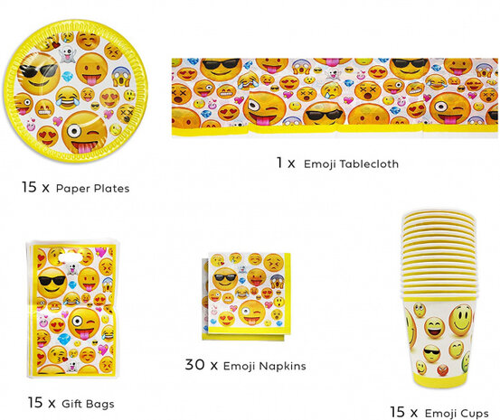 feestpakket Emoji karton/papier geel 76-delig