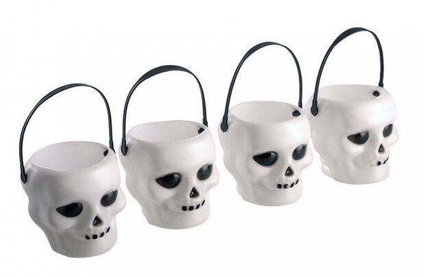 mandjes doodshoofd 6 cm wit/zwart 4 stuks