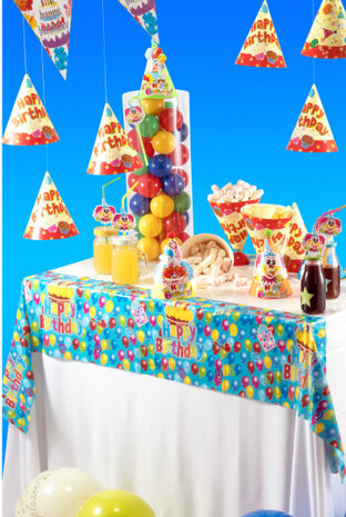 tafelkleed Happy Birthday 180 x 108 cm blauw