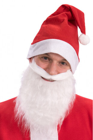 kerstmuts en baard polyester wit/rood 2-delig