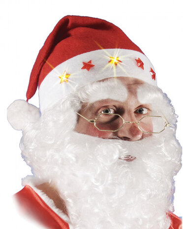kerstmuts led pluche rood/wit one-size