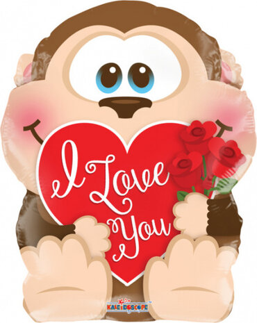 folieballon I Love You 45 cm bruin/rood