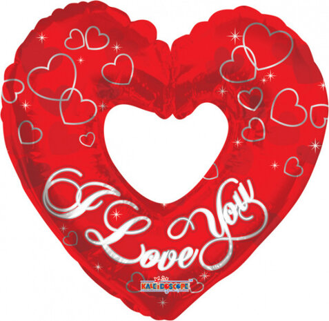folieballon I Love You 90 cm rood/zilver