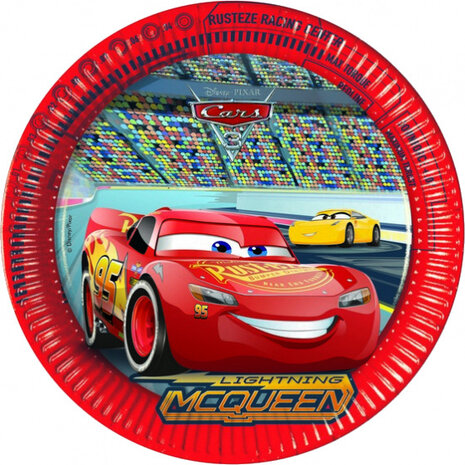 feestborden Cars junior 23 cm karton rood 8 stuks