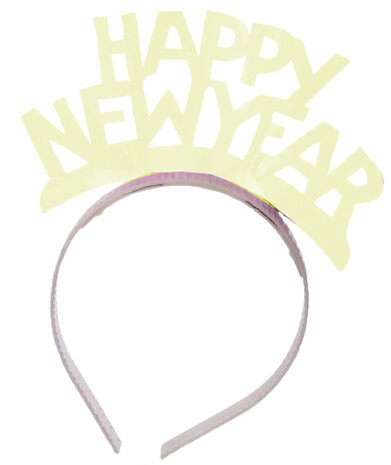 haarband Happy New Year dames geel one-size
