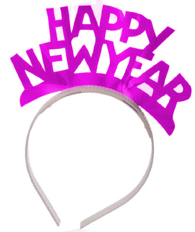 haarband Happy New Year dames roze one-size