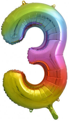 cijferballon 3 regenboog 86 cm folie
