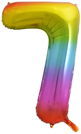 cijferballon 7 regenboog 86 cm folie