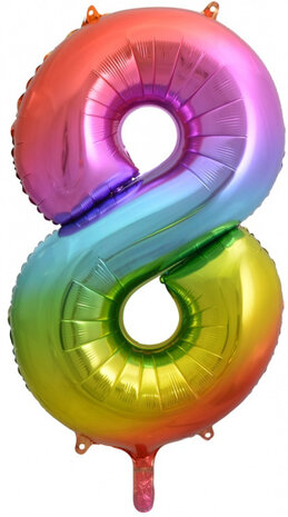 cijferballon 8 regenboog 86 cm folie
