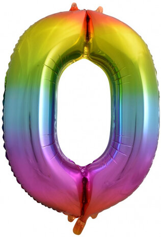 cijferballon 0 regenboog 86 cm folie
