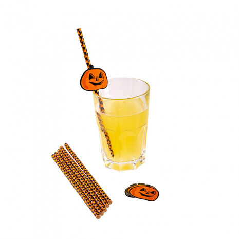 rietjes Halloween 21 cm papier oranje/zwart 6 stuks
