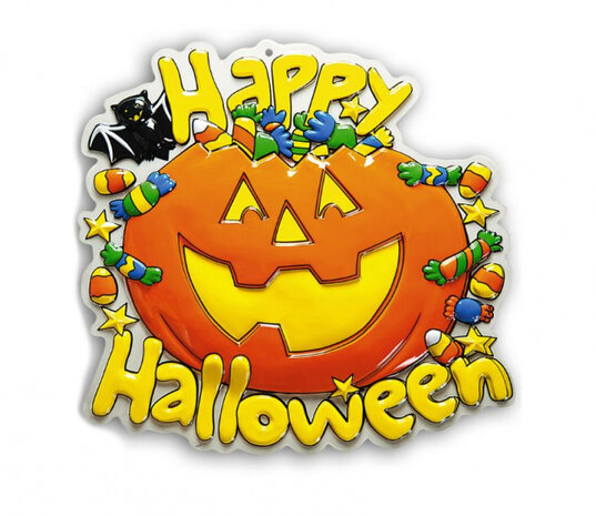 poster Happy Halloween 50 cm geel/oranje