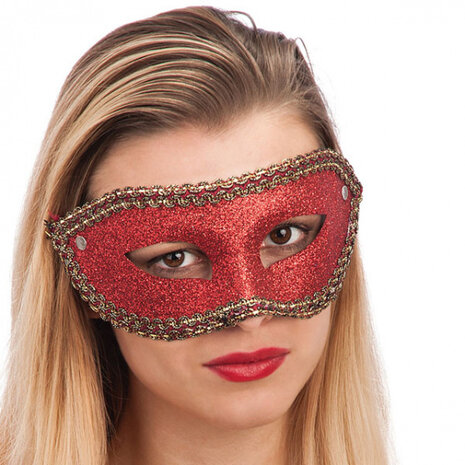 verkleedmasker Glitters dames rood one-size