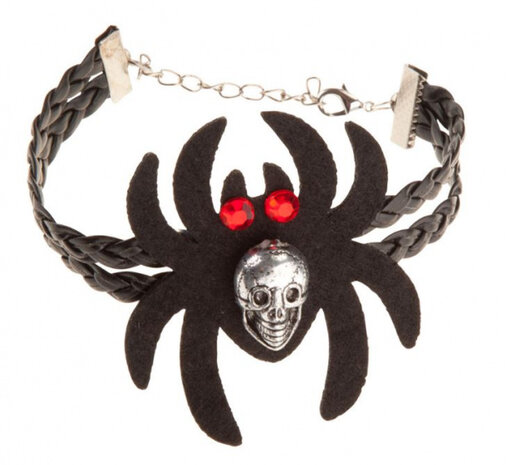 armband Spider kunstleer/staal zwart one-size