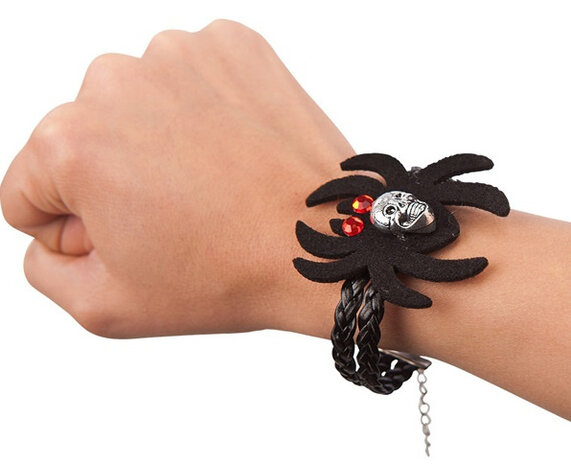 armband Spider kunstleer/staal zwart one-size