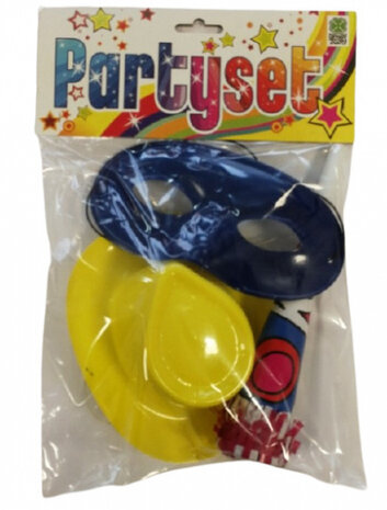 feestset junior karton blauw/geel 3-delig