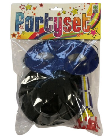 feestset junior karton blauw/zwart 3-delig