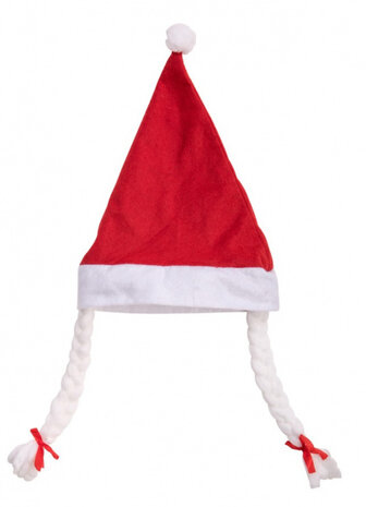 kerstmuts vlechten vilt rood/wit one-size