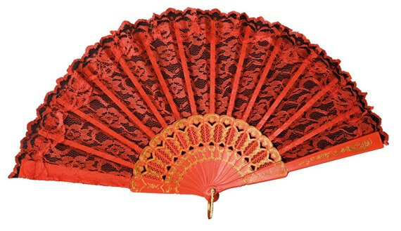waaier pailletten 23 cm textiel rood