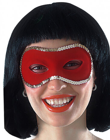 verkleedmasker pailletten rood/zilver one-size