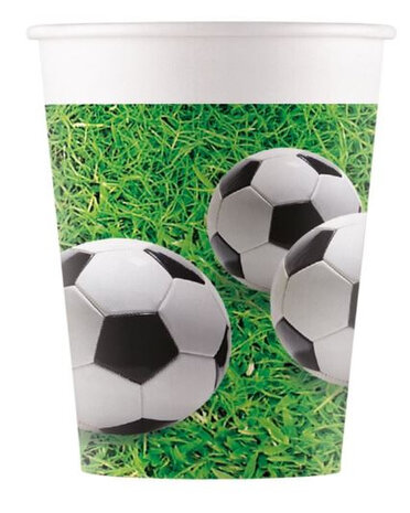 feestbekers Football Party 200 ml papier wit/groen 8 stuks