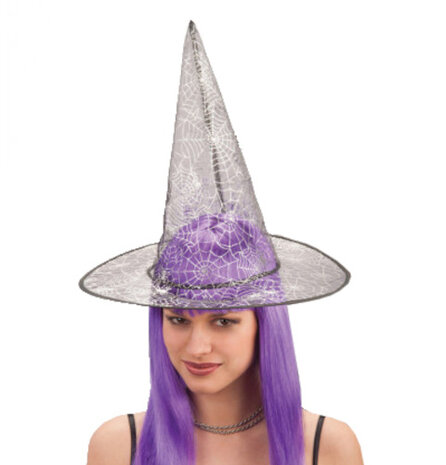 heksenhoed dames 35 cm polyester zilver one-size