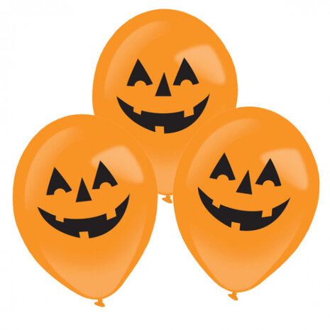 ballonnen pompoen led 27,5 cm latex oranje/zwart 4 stuks