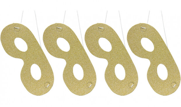 verkleedmaskers Glitter goud karton one-size 4 stuks