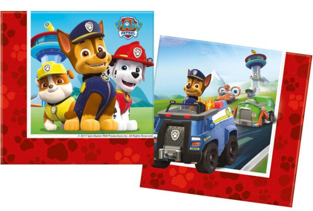servetten Paw Patrol junior 33 cm papier rood 20 stuks